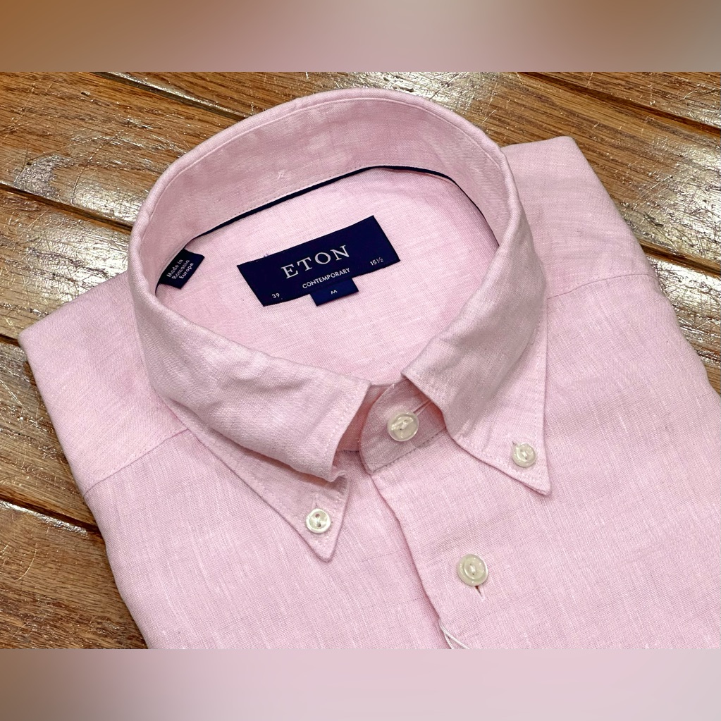 $385 New Eton Linen Dress Shirt M 15.5 39 Contemporary Fit Pink